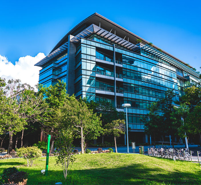 Building exterior in sunshine